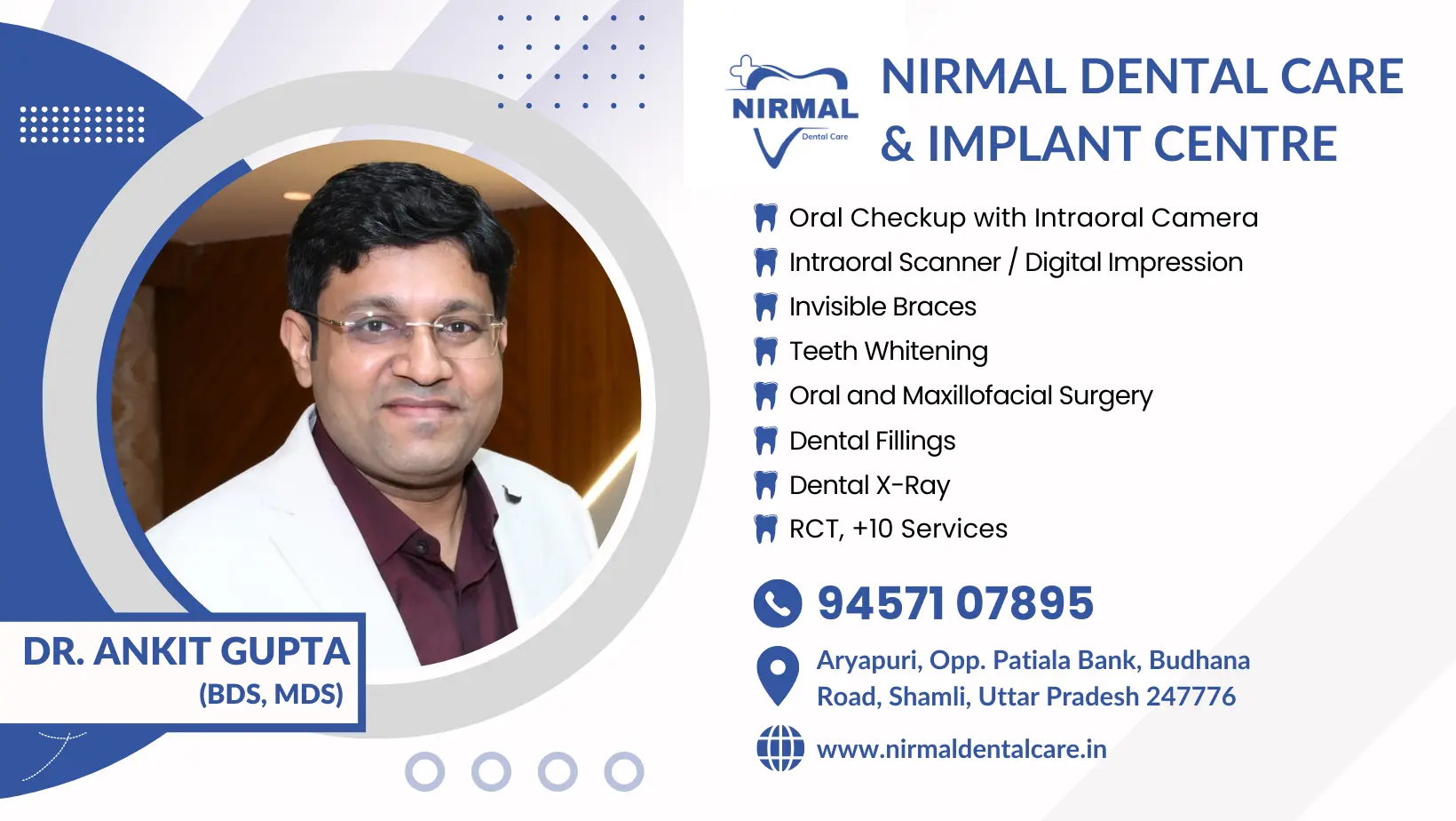 Nirmal Dental clinic visting card
