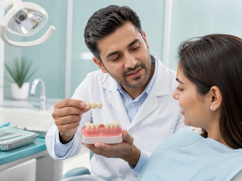 Ceramic dental bridge restoring a missing-tooth gap