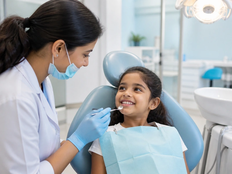 Gentle pediatric dental check-up for a child