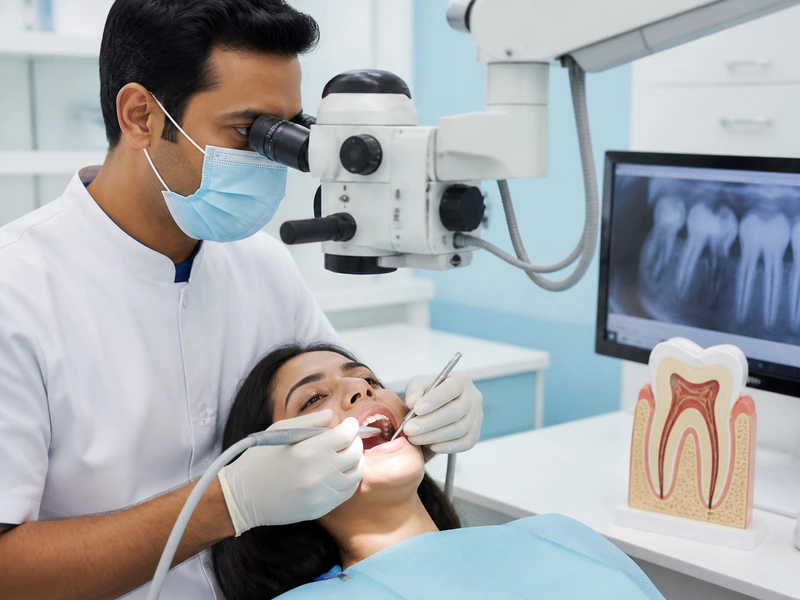Root canal treatment with modern dental equipment