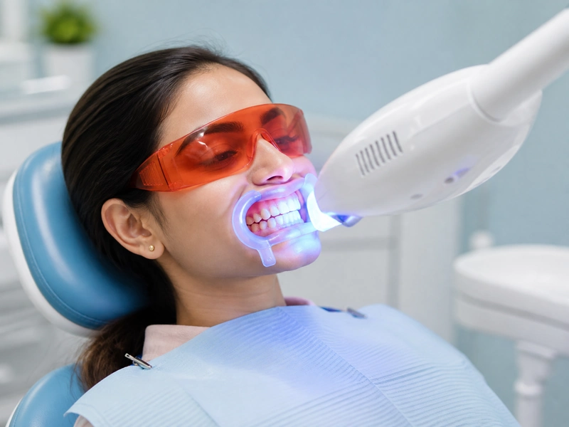 Professional teeth whitening treatment in a dental clinic